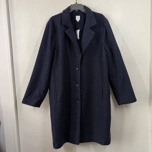 J. Jill Coat Wool Blend Button Front Navy Blue Notched Lapel Size XL NWT - Picture 1 of 14